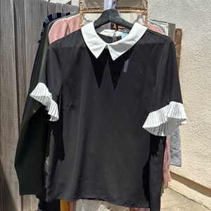 CeCe Black and White Dress Shirt with Contrasting Collar